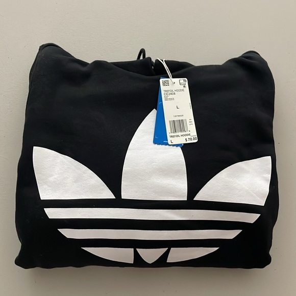 (NWT) Adidas Women’s 100% Cotton Trefoil Print Graphic Hoodie In Black, Large - Picture 17 of 17